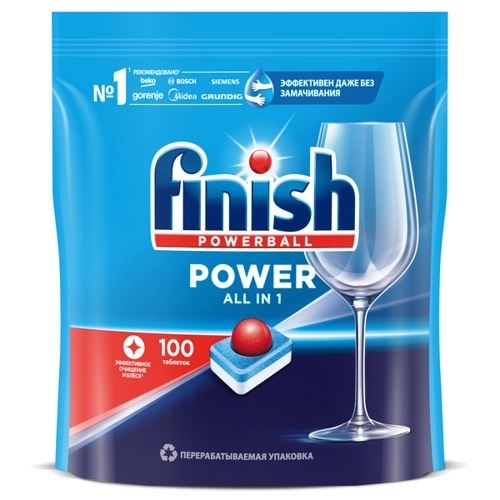 Средство FINISH POWER (100 таблеток) для мытья посуды в посудомоечных машинах NEW - фото 1